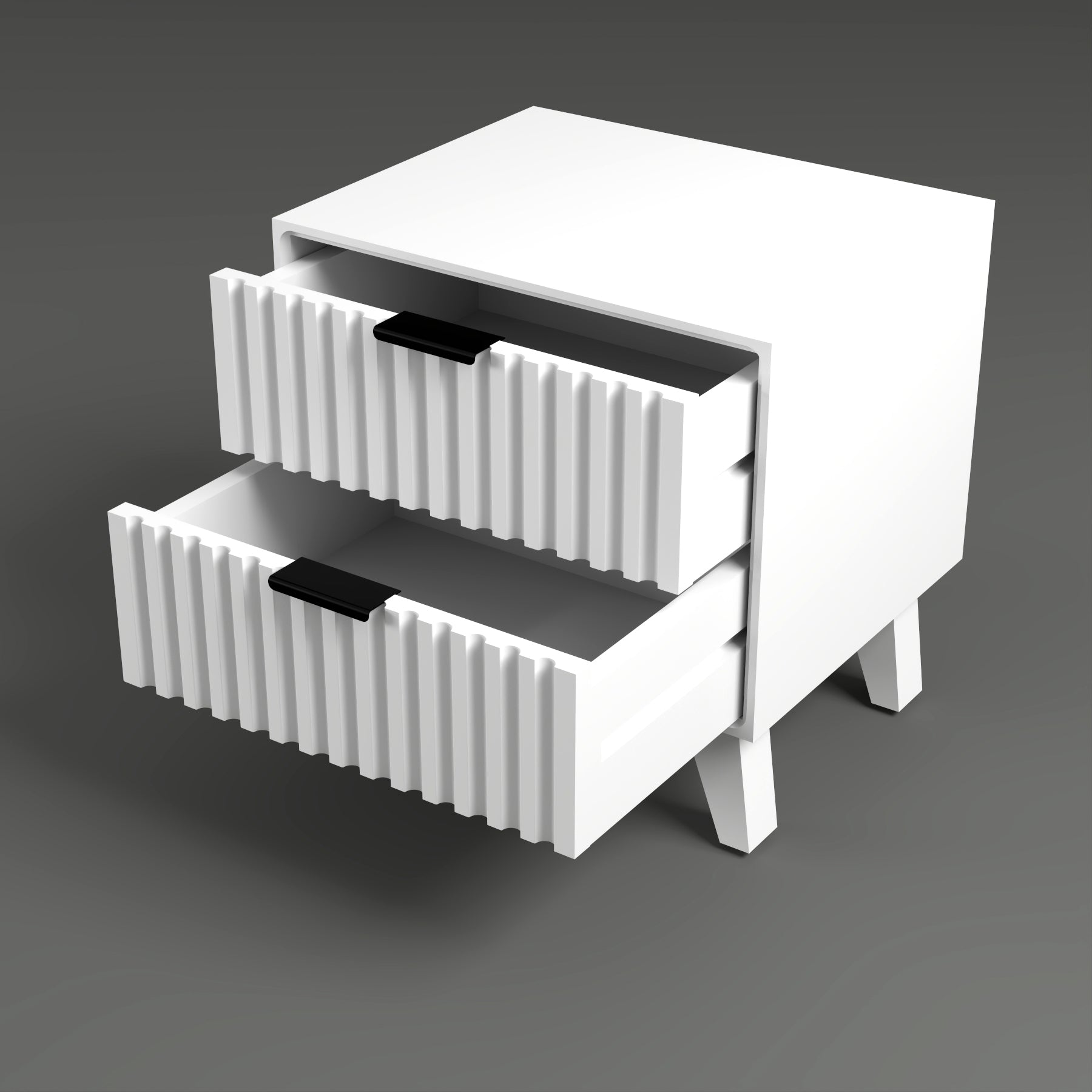 Modern Fluted Bedside Table with 2 Drawers | White Finish