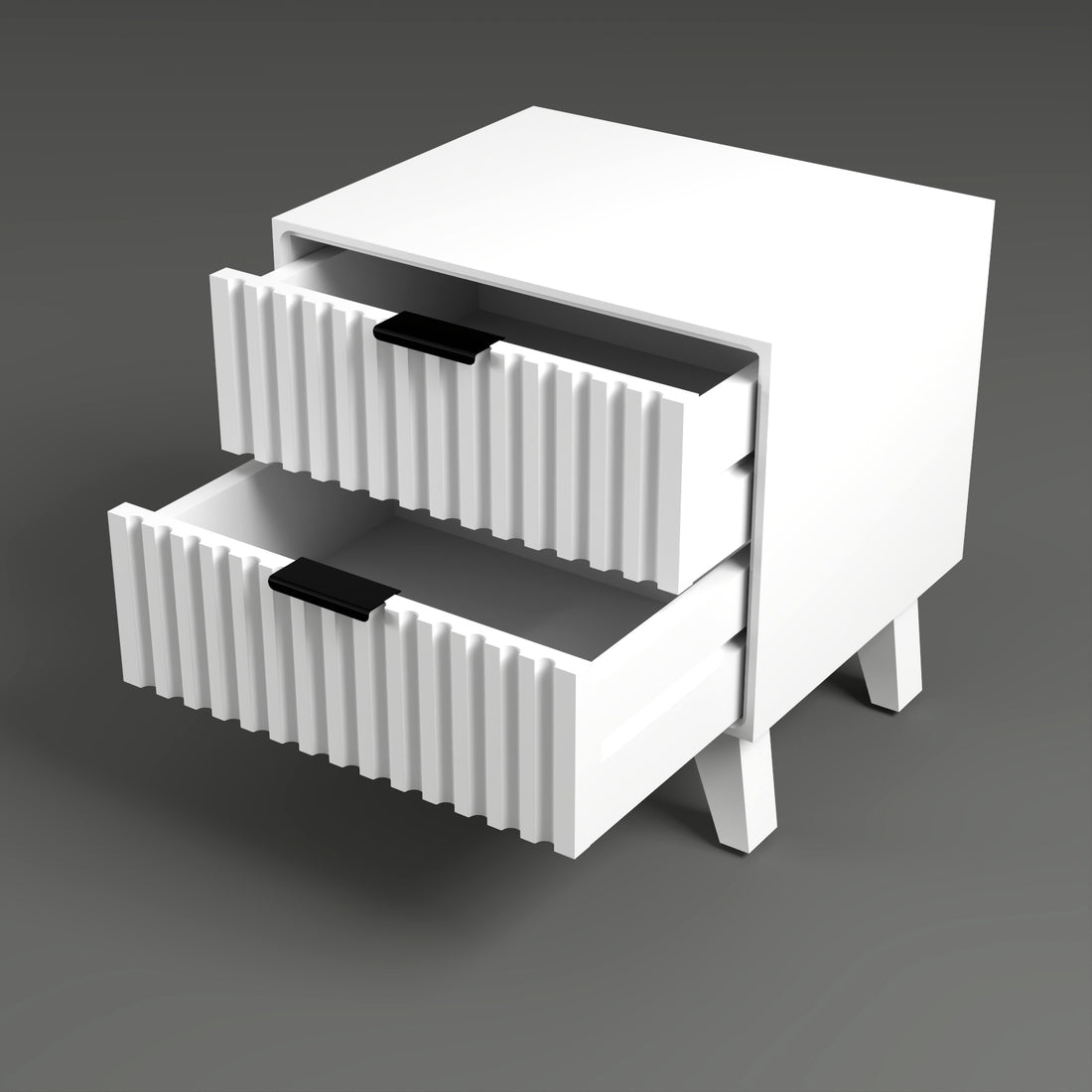 Modern Fluted Bedside Table with 2 Drawers | White Finish