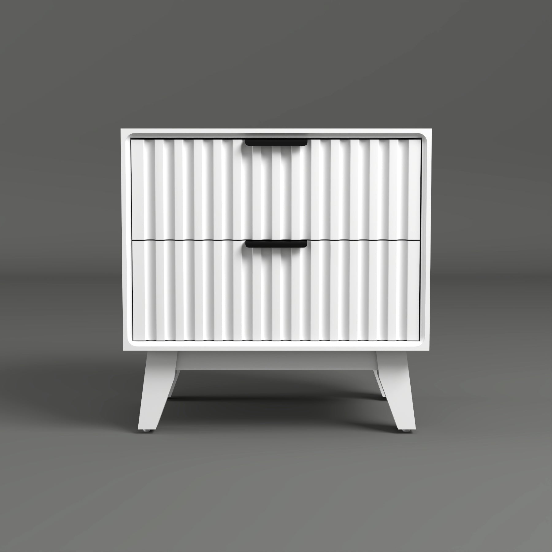 Modern Fluted Bedside Table with 2 Drawers | White Finish