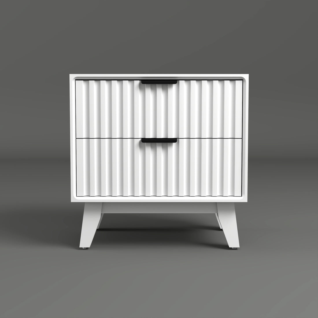 Modern Fluted Bedside Table with 2 Drawers | White Finish