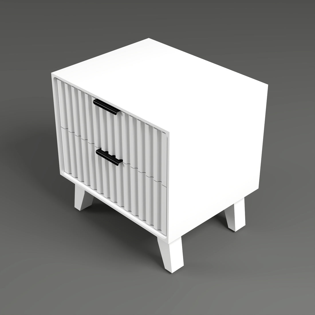 Modern Fluted Bedside Table with 2 Drawers | White Finish