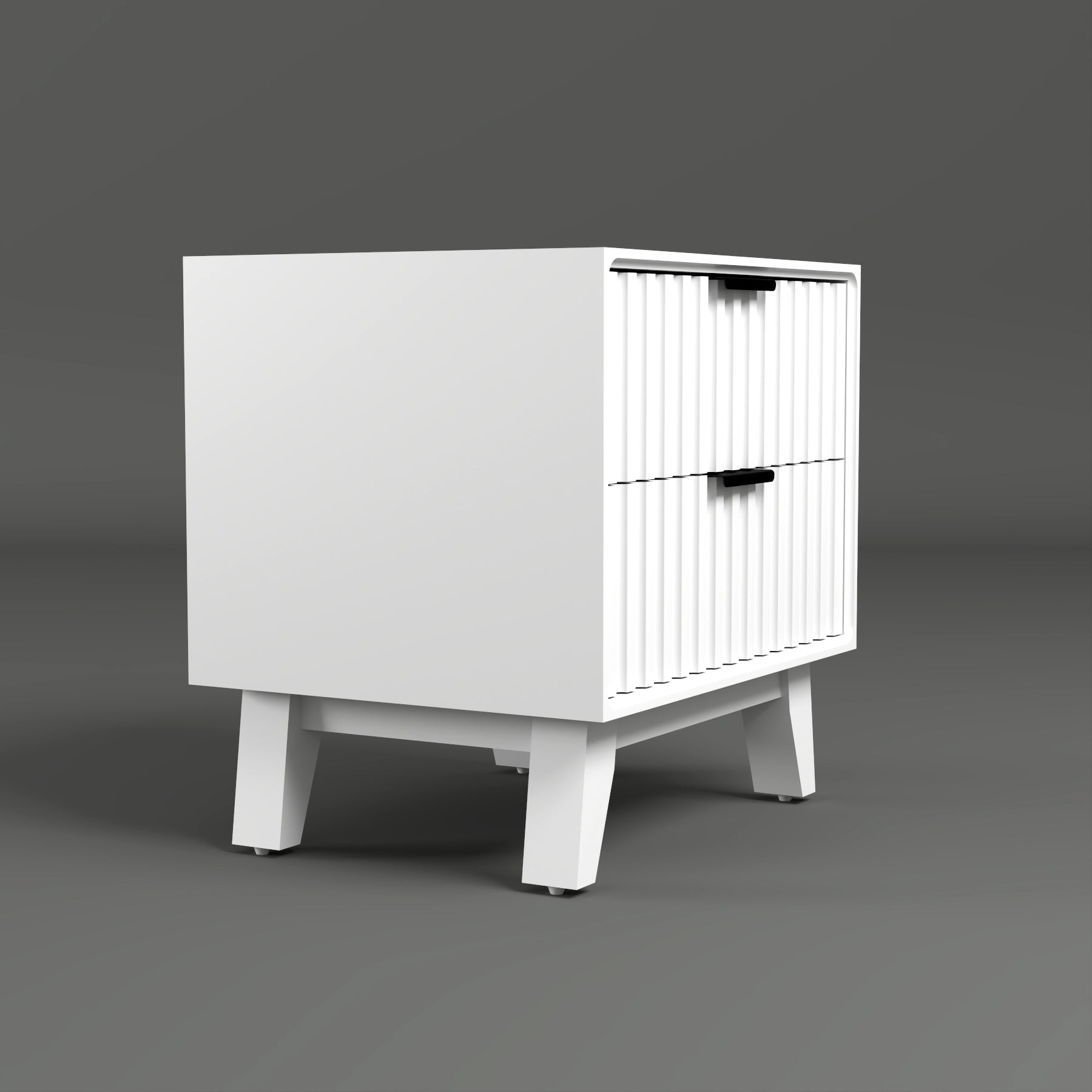Modern Fluted Bedside Table with 2 Drawers | White Finish