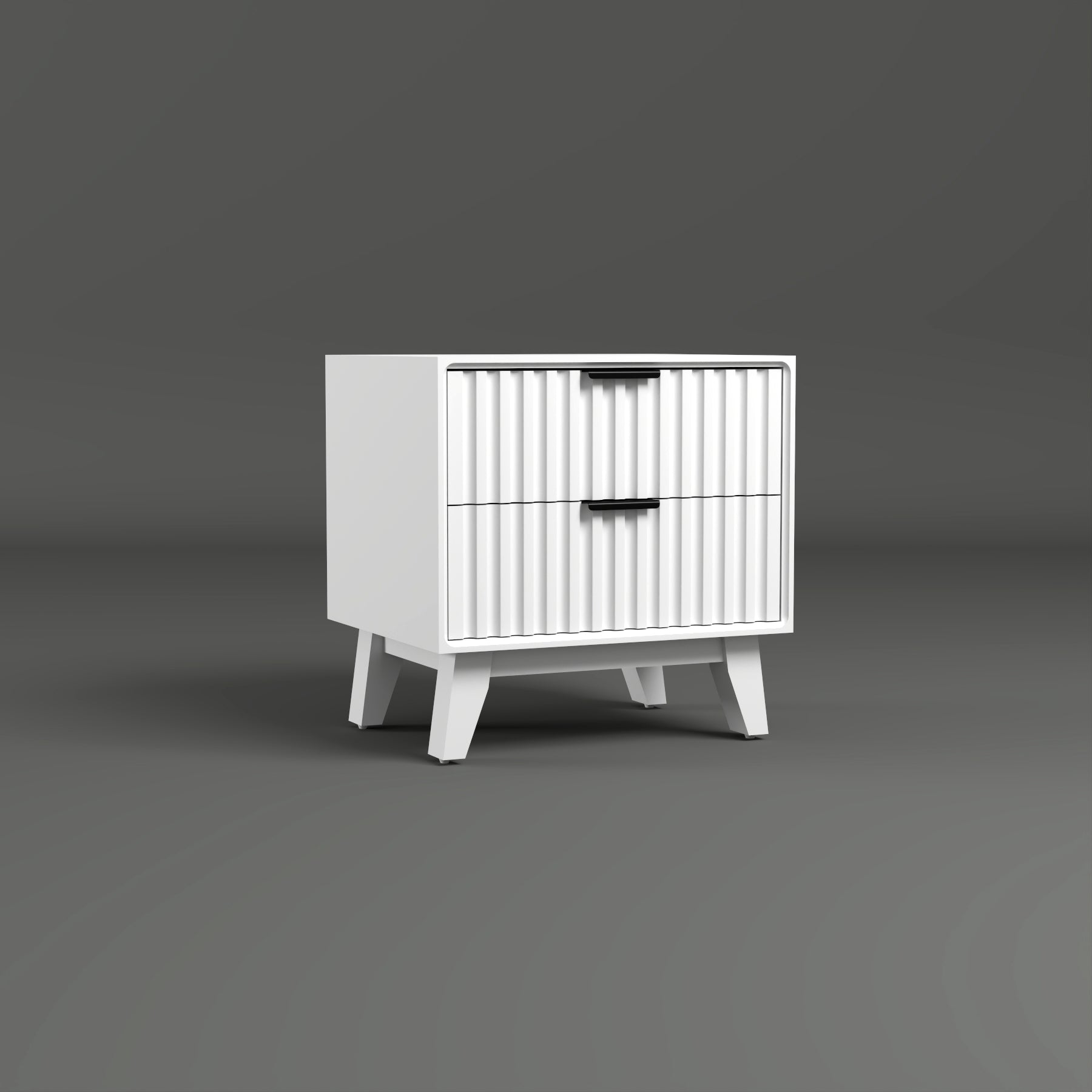 Modern Fluted Bedside Table with 2 Drawers | White Finish