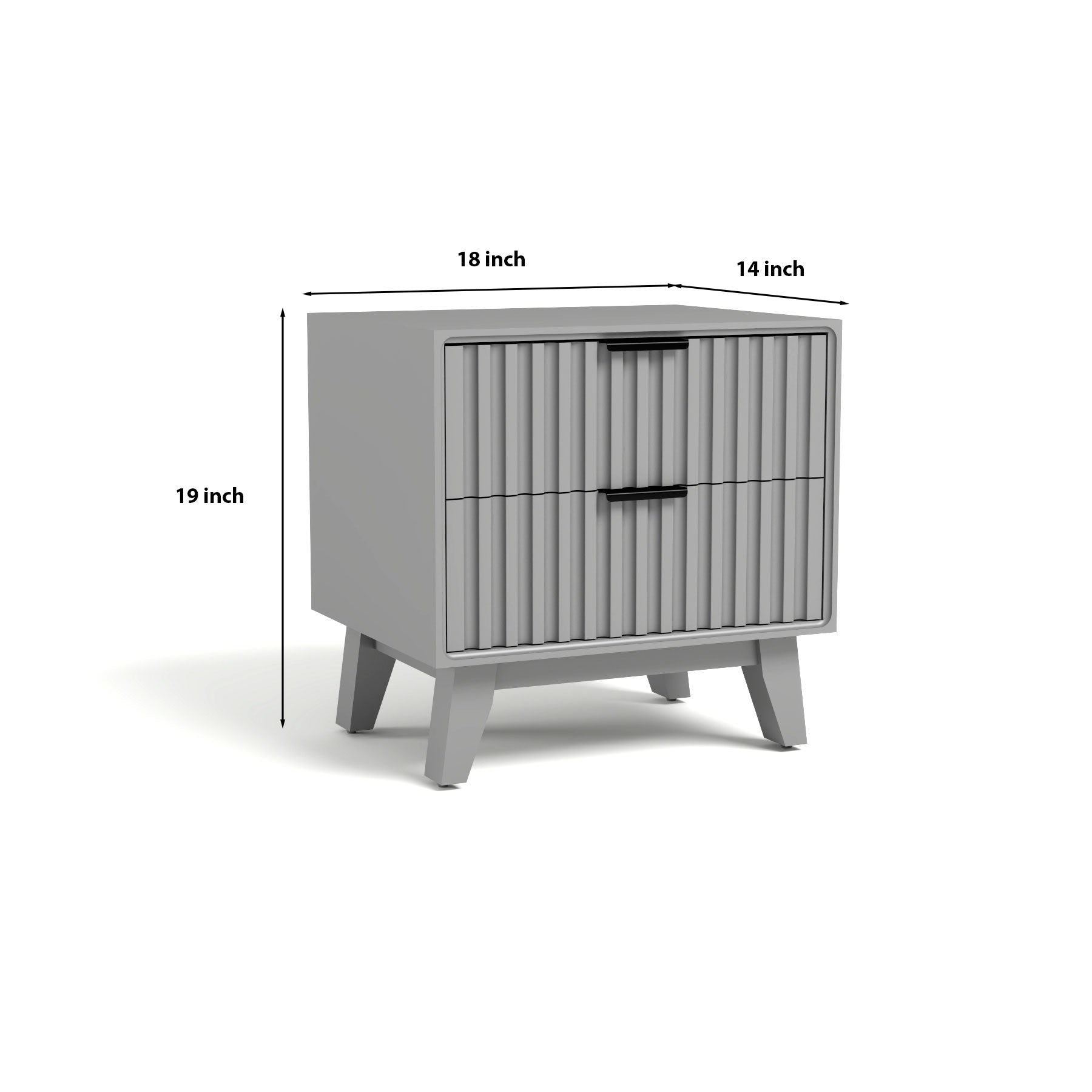Modern Grey Fluted Bedside Table with 2 Drawers