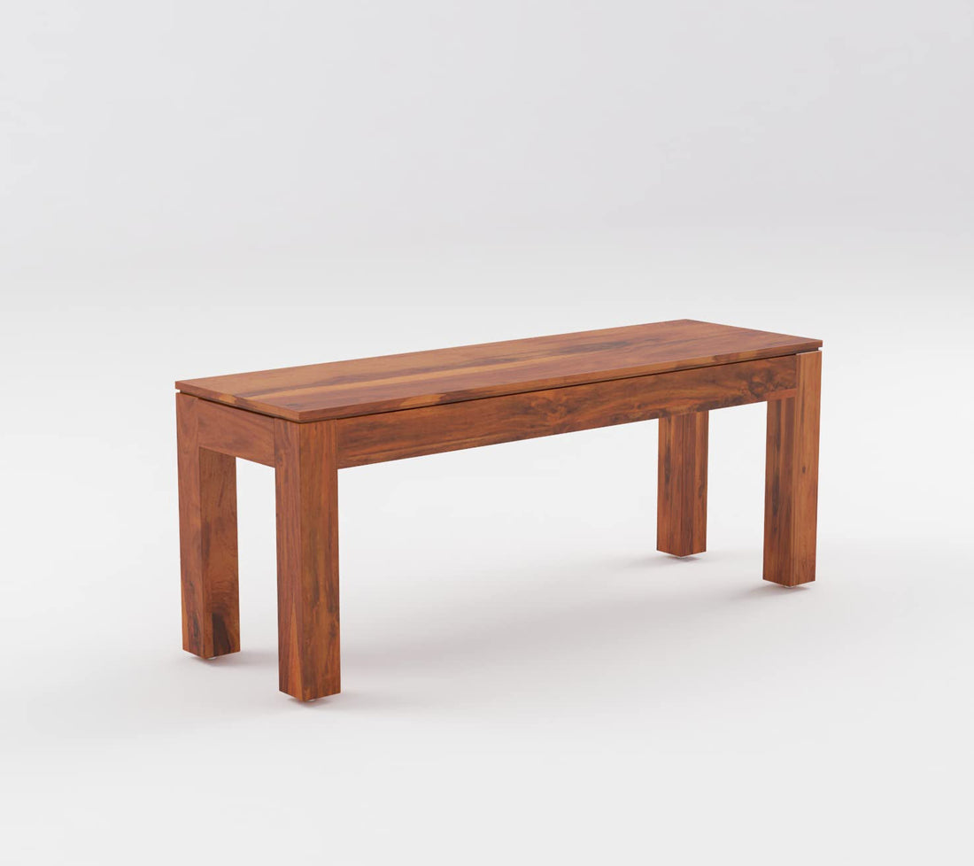 Solid Sheesham Wood 6 Seater Dining Table Set with Bench & Chairs