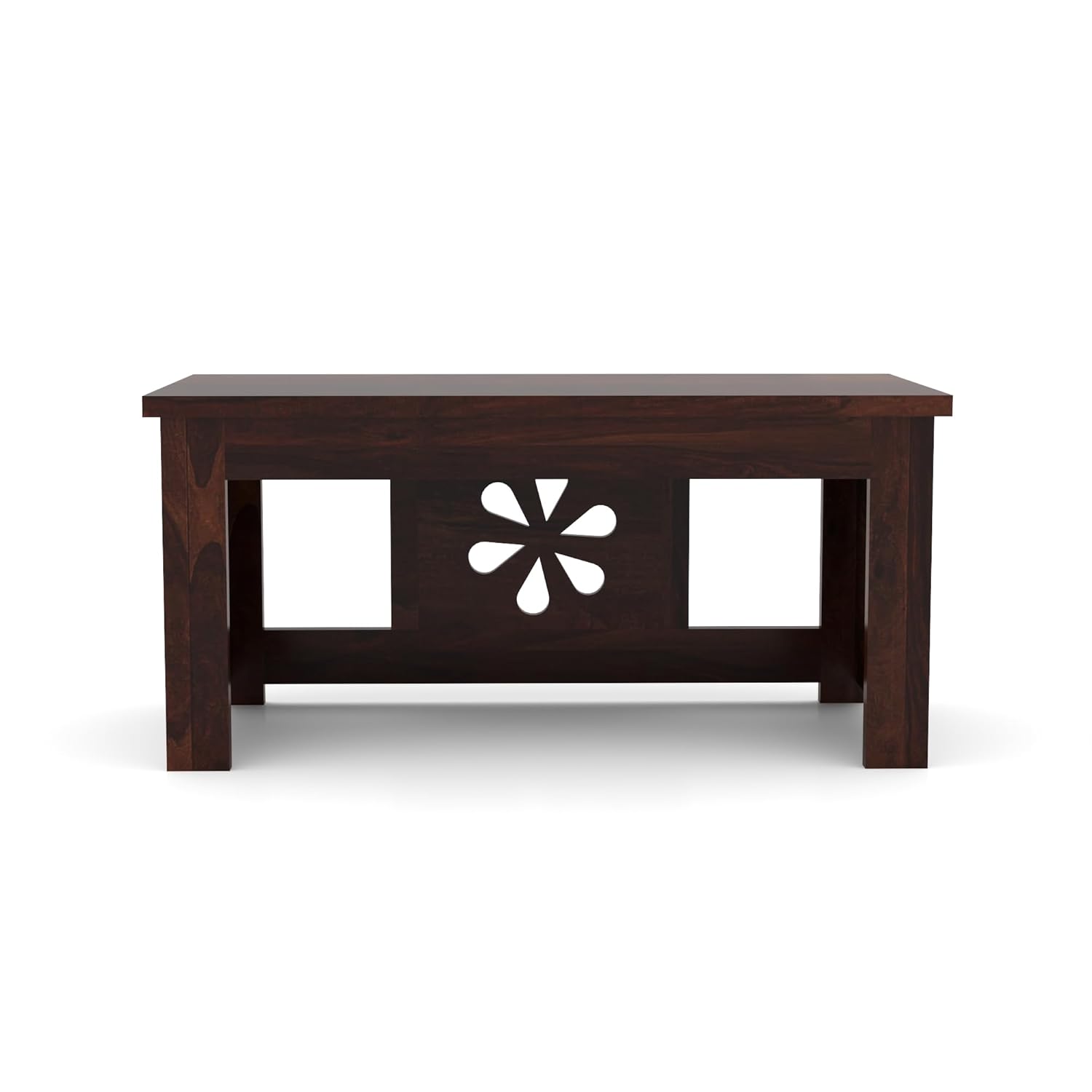 Nisha Furniture Sheesham Wood Coffee Table with 2 Cushioned Stools | Space-Saving Table