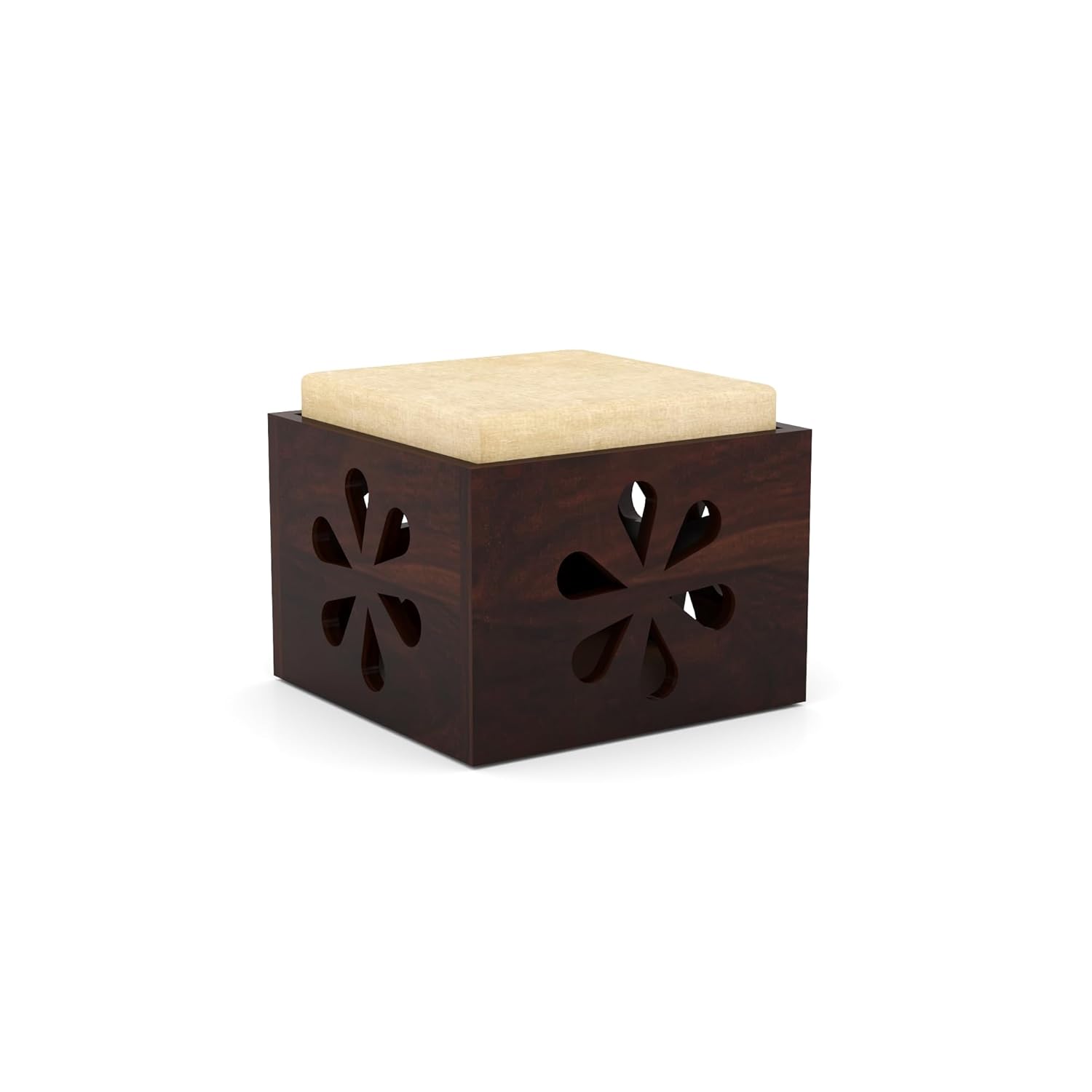 Nisha Furniture Sheesham Wood Coffee Table with 2 Cushioned Stools | Space-Saving Table
