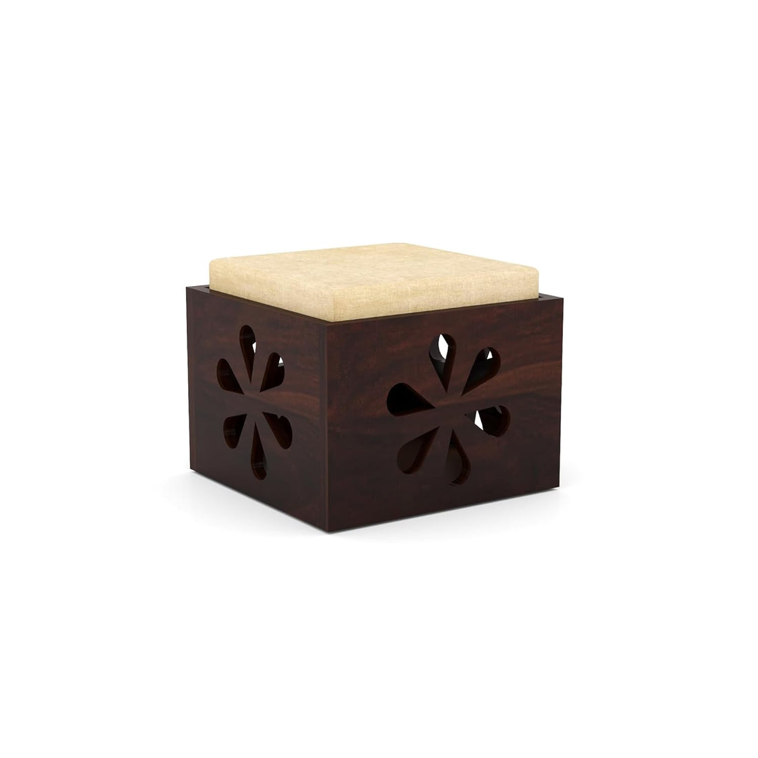 Nisha Furniture Sheesham Wood Coffee Table with 2 Cushioned Stools | Space-Saving Table