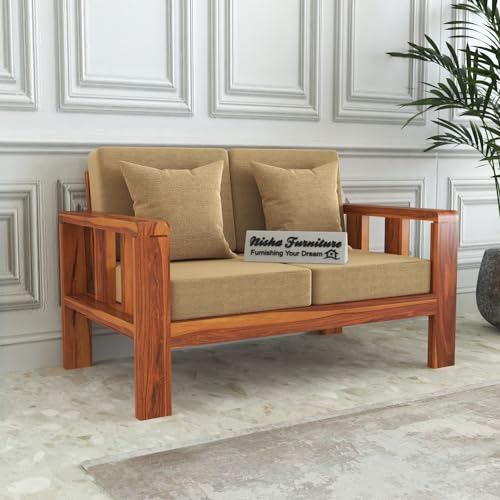 Nisha Furniture Solid Sheesham Wood 2 Seater Sofa | Natural Finish