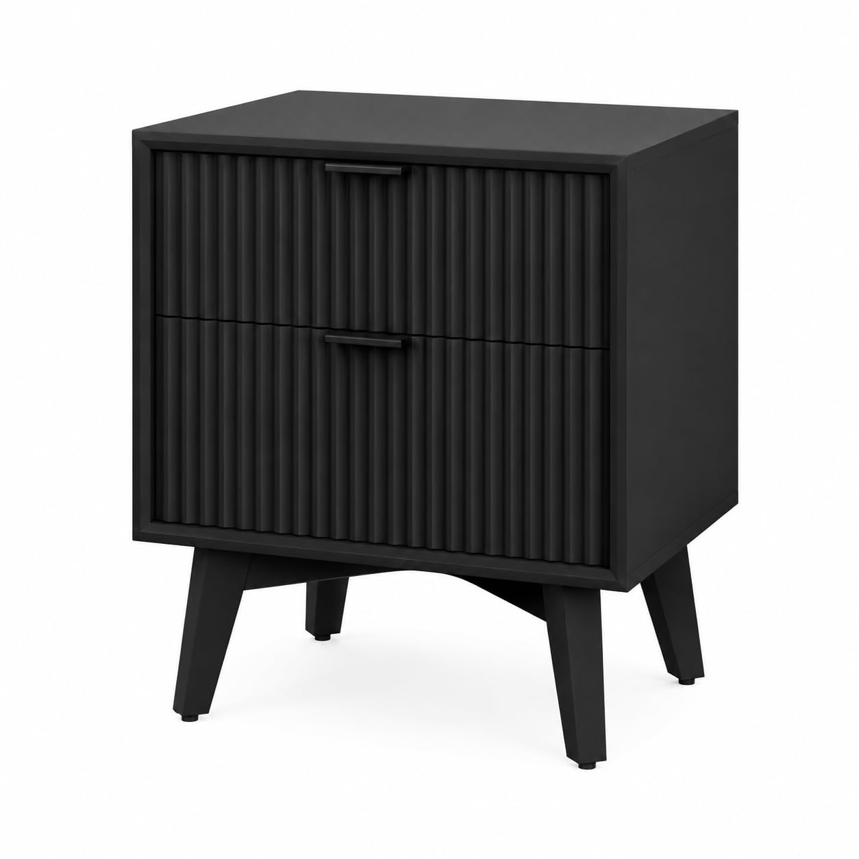 Modern Black Fluted Bedside Table with 2 Drawers