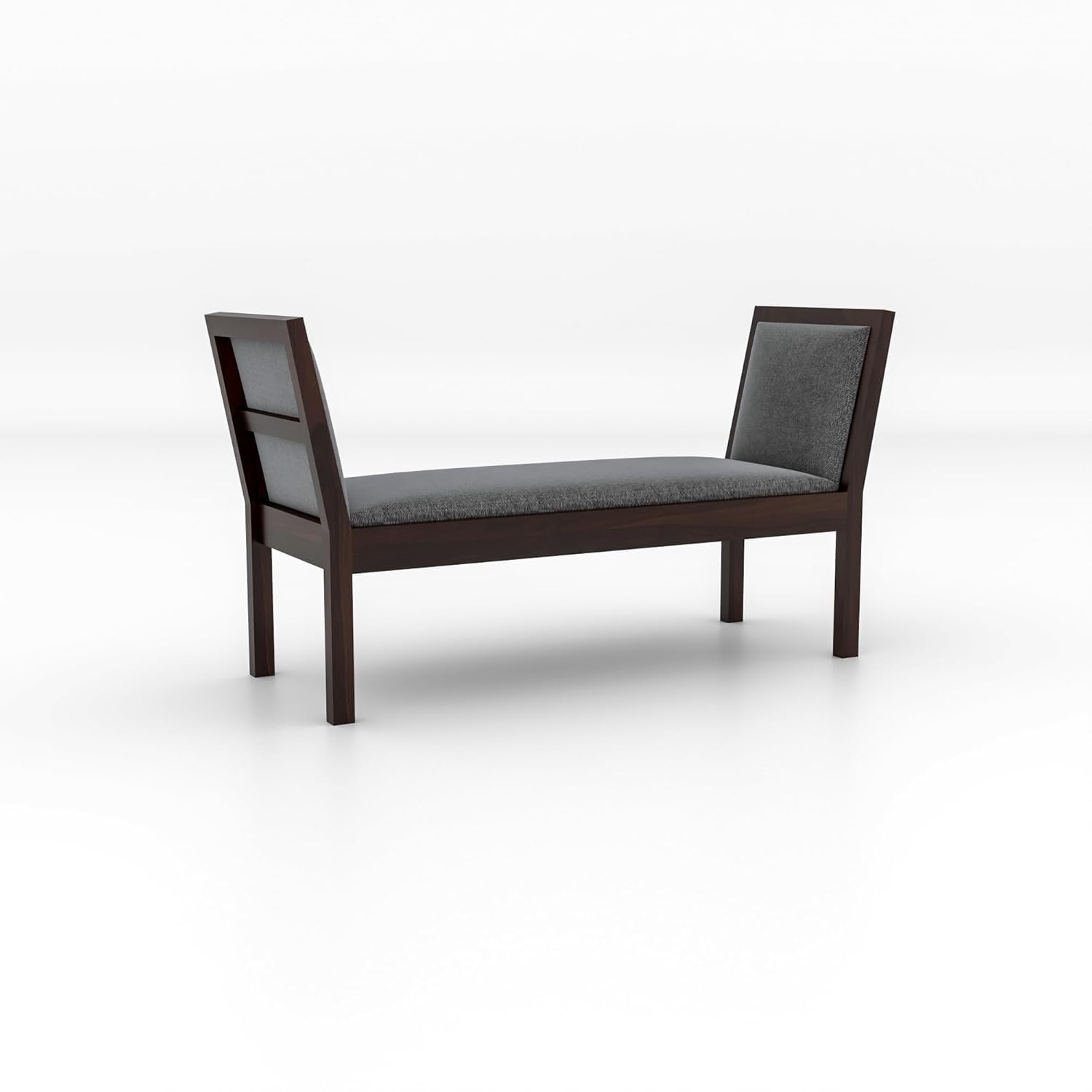 Solid Sheesham Wood Upholstered Bench | Modern Bedroom & Entryway Bench | Walnut