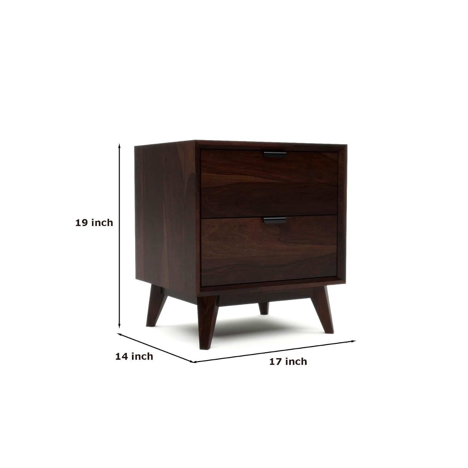 Solid Sheesham Wood Bedside Table | Walnut Finish Wooden Nightstand with 2 Drawers