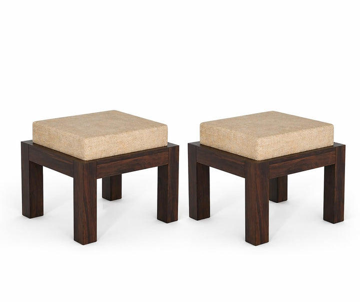 Modern Wooden Upholstered Ottoman Stool Set of 2 for Living Room and Bedroom
