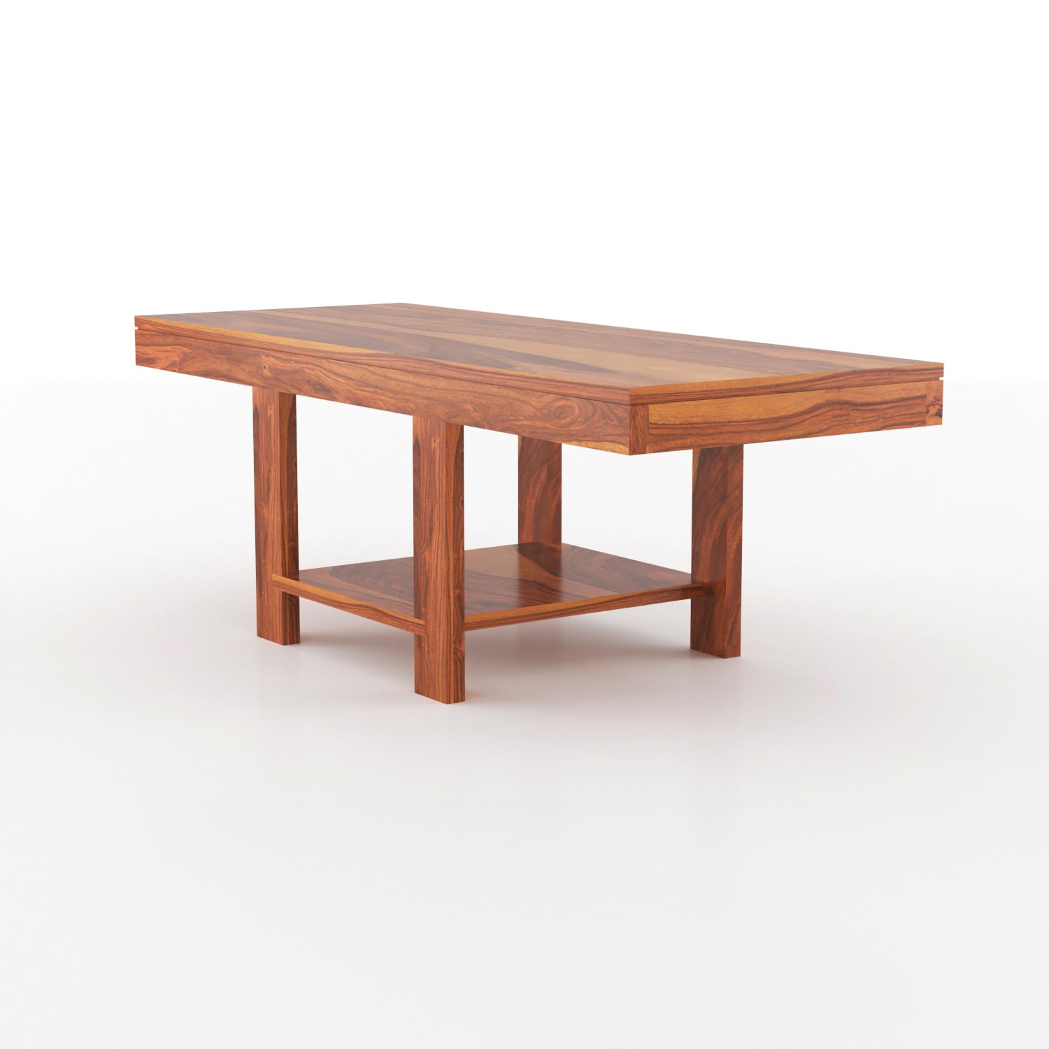 Nisha Furniture Sheesham Wood Coffee Table with 2 Cushioned Stools | Modern Living Room Center Table