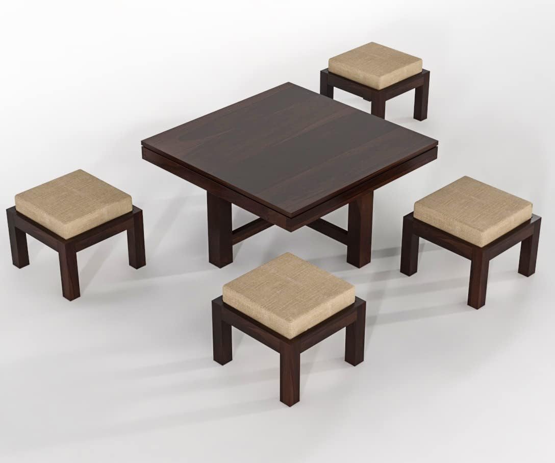 Modern Wooden Upholstered Ottoman Stool Set of 2 for Living Room and Bedroom