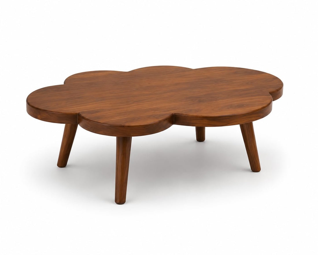 Solid Sheesham Wood Flower Shape Coffee Table – Modern Wooden Center Table for Living Room