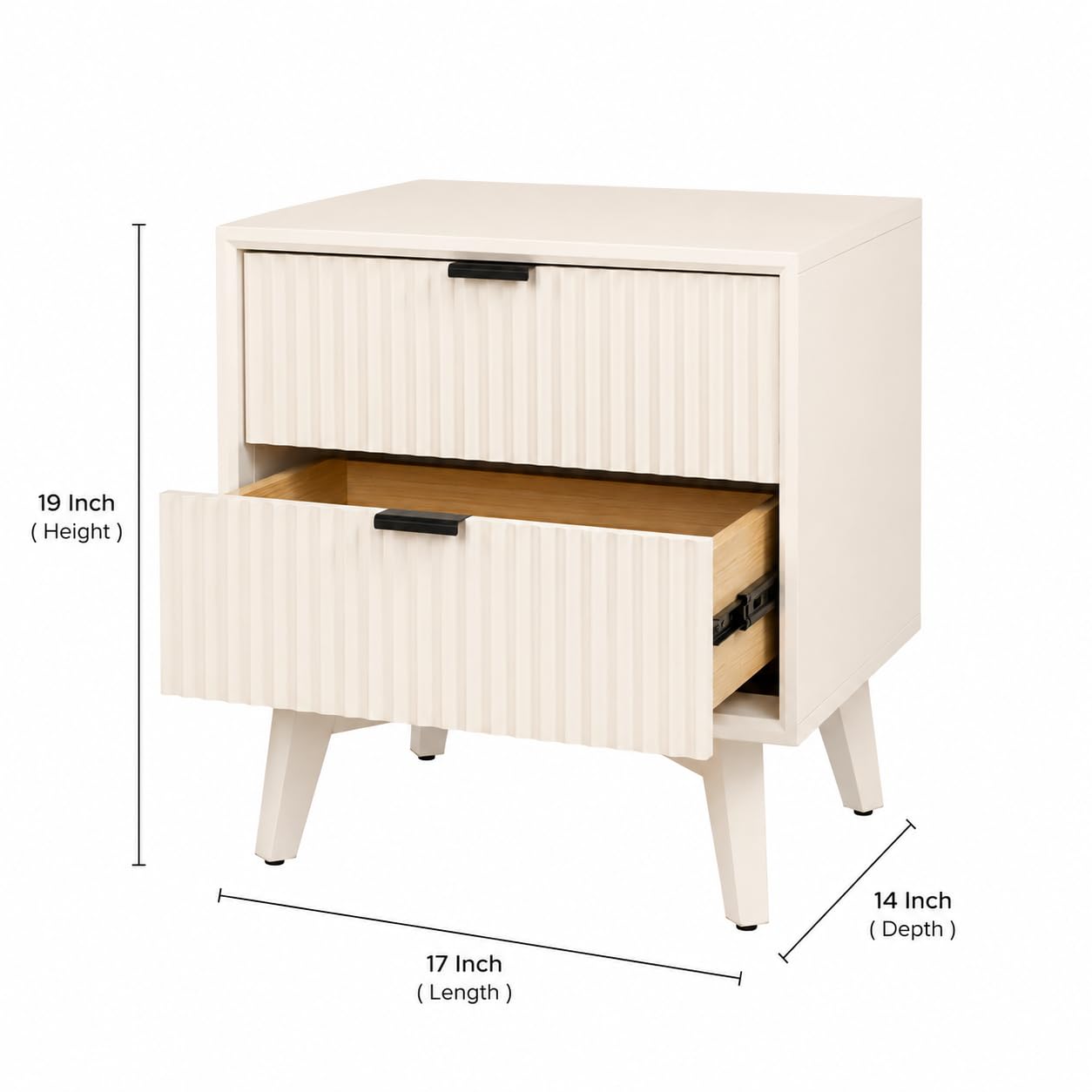 Modern Fluted Bedside Table with 2 Drawers | White
