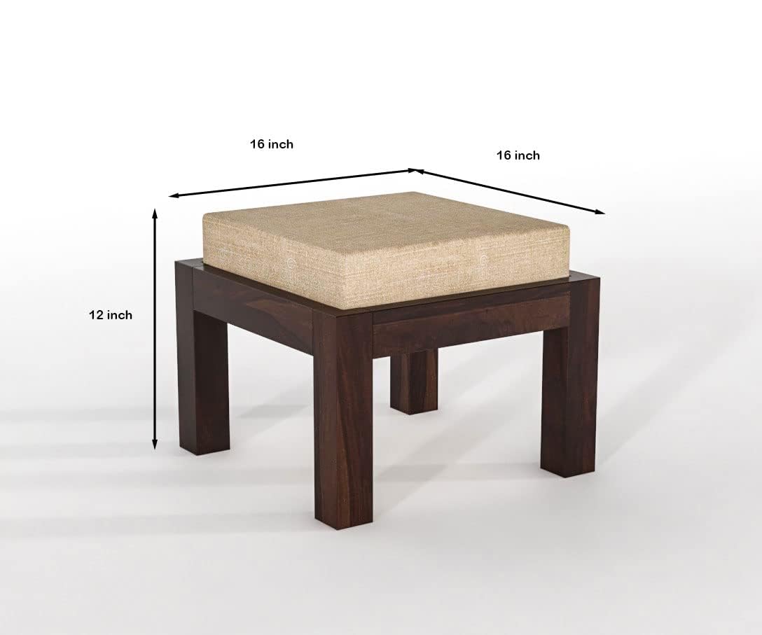 Modern Wooden Upholstered Ottoman Stool Set of 2 for Living Room and Bedroom
