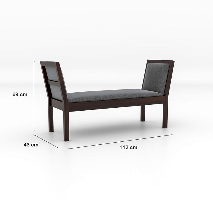 Solid Sheesham Wood Upholstered Bench | Modern Bedroom & Entryway Bench | Walnut