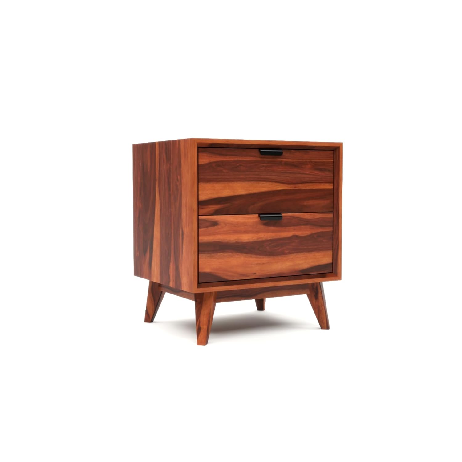 Modren Solid Sheesham Wood Bedside Table | Modern Wooden Nightstand with 2 Drawers