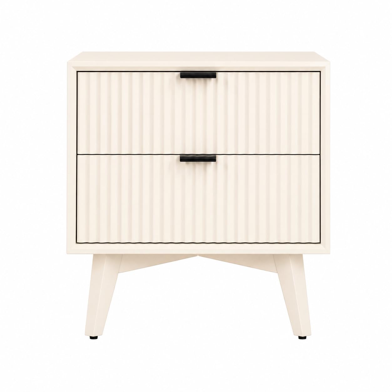 Modern Fluted Bedside Table with 2 Drawers | White