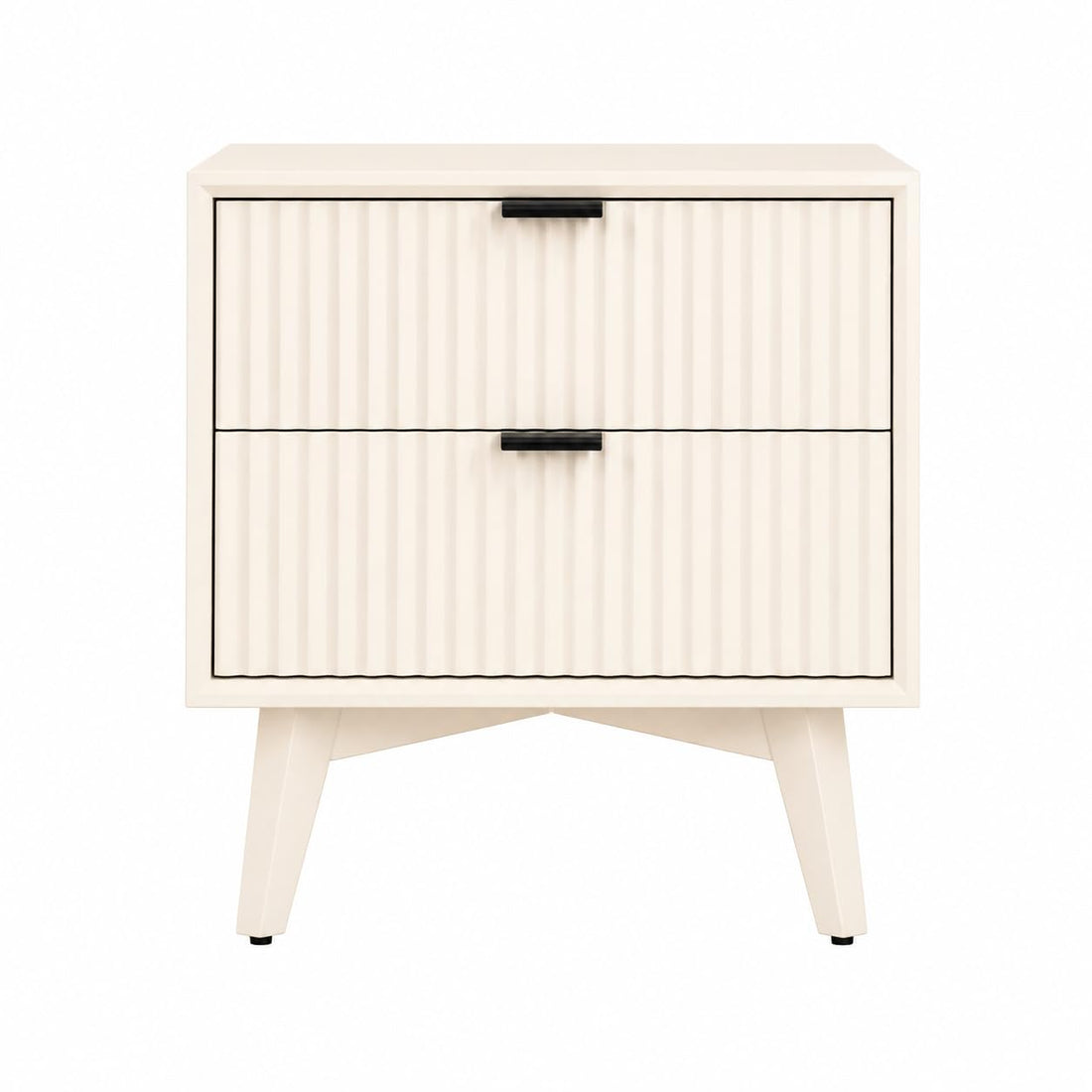 Modern Fluted Bedside Table with 2 Drawers | White