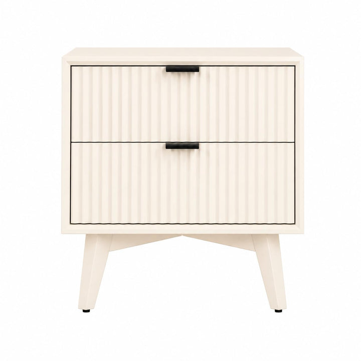 Modern Fluted Bedside Table with 2 Drawers | White
