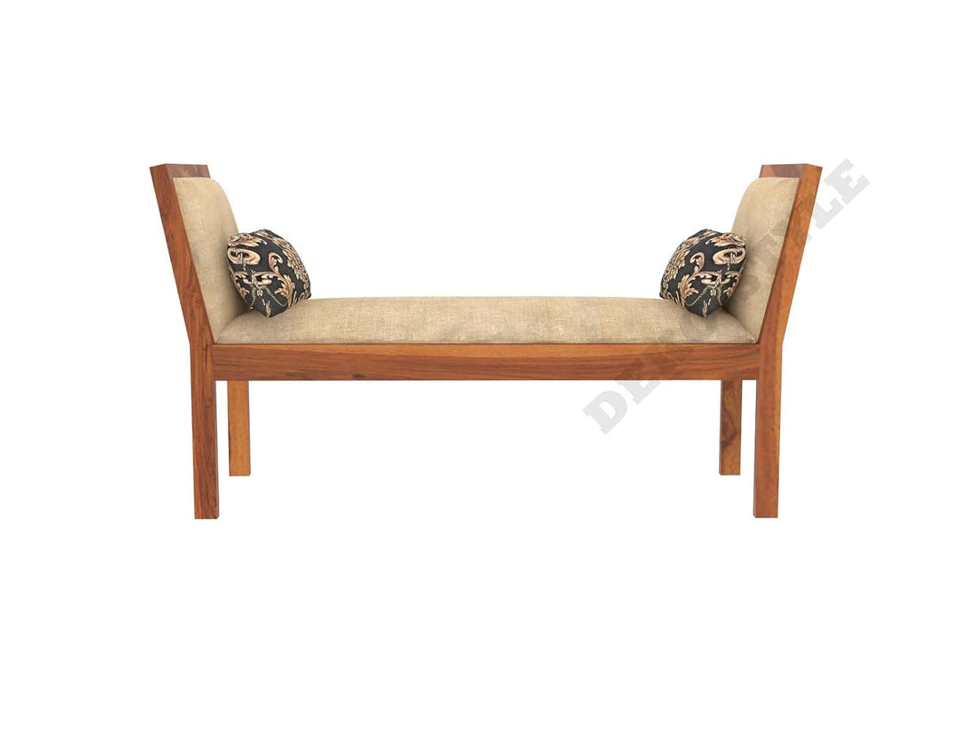 Nisha Furniture Solid Sheesham Wood Bench with Cushion | Modern Wooden