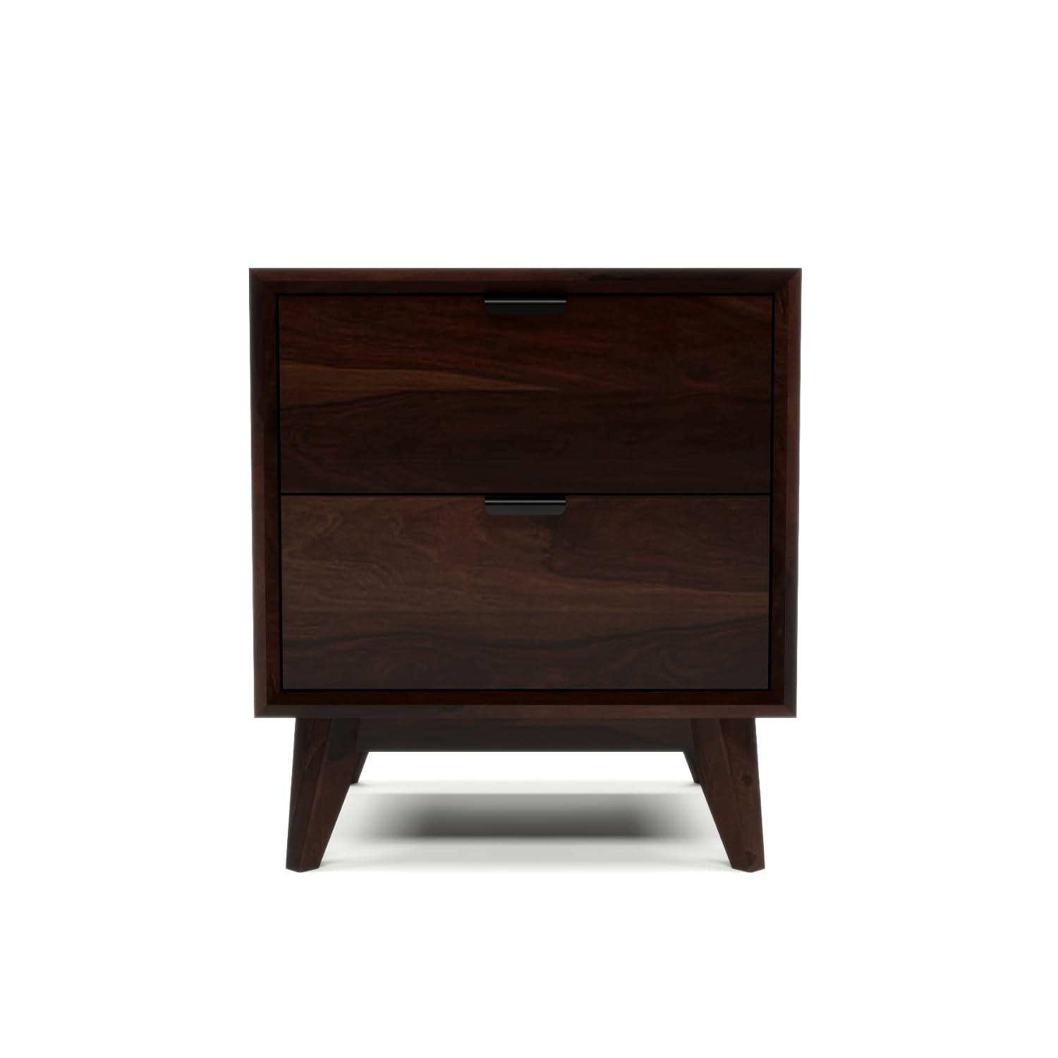 Solid Sheesham Wood Bedside Table | Walnut Finish Wooden Nightstand with 2 Drawers