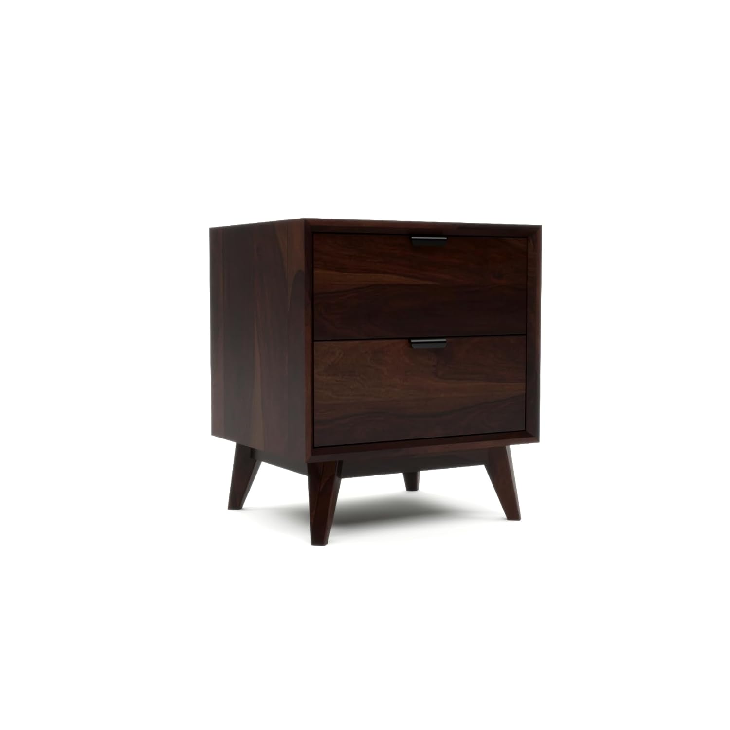 Solid Sheesham Wood Bedside Table | Walnut Finish Wooden Nightstand with 2 Drawers