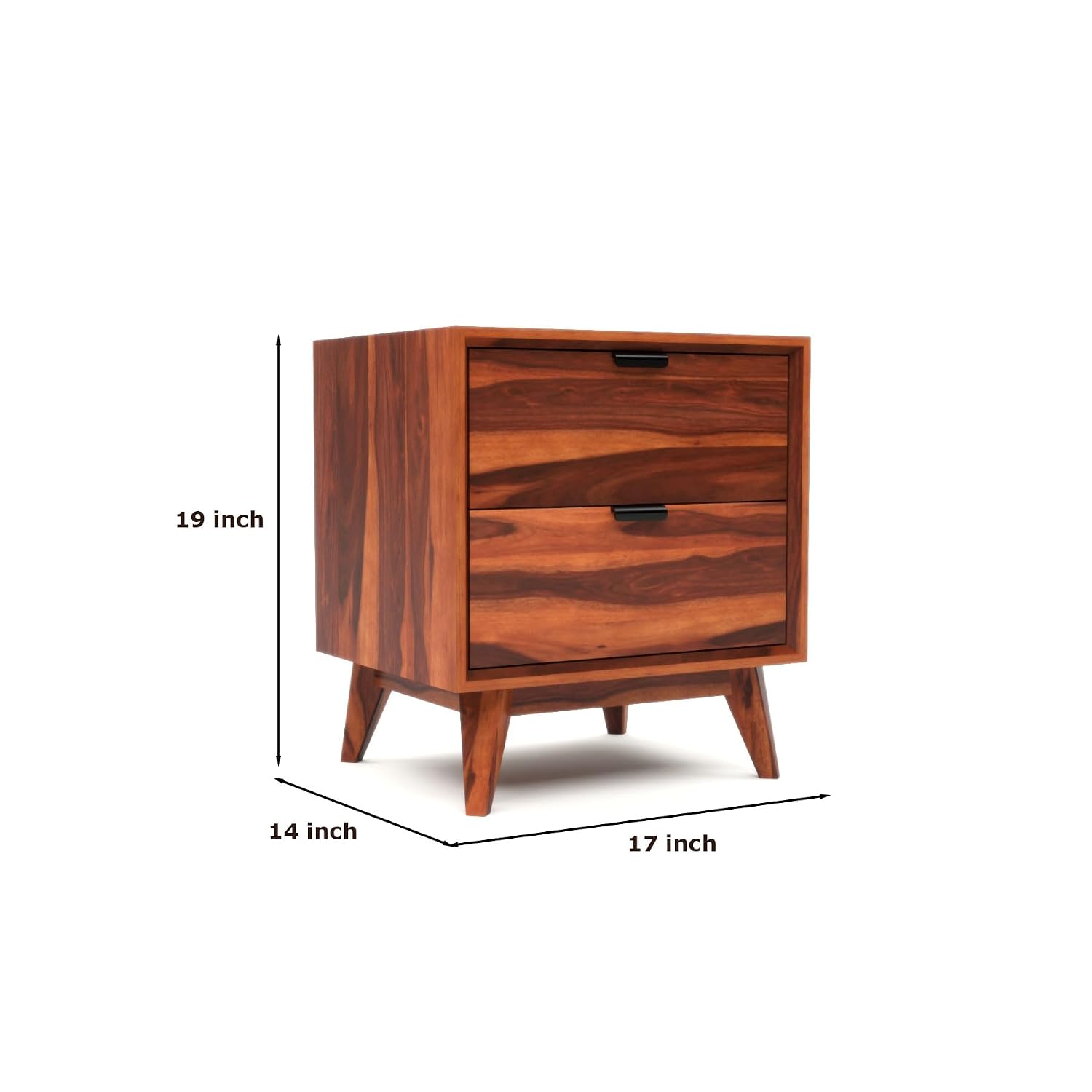 Modren Solid Sheesham Wood Bedside Table | Modern Wooden Nightstand with 2 Drawers