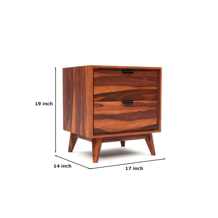 Modren Solid Sheesham Wood Bedside Table | Modern Wooden Nightstand with 2 Drawers