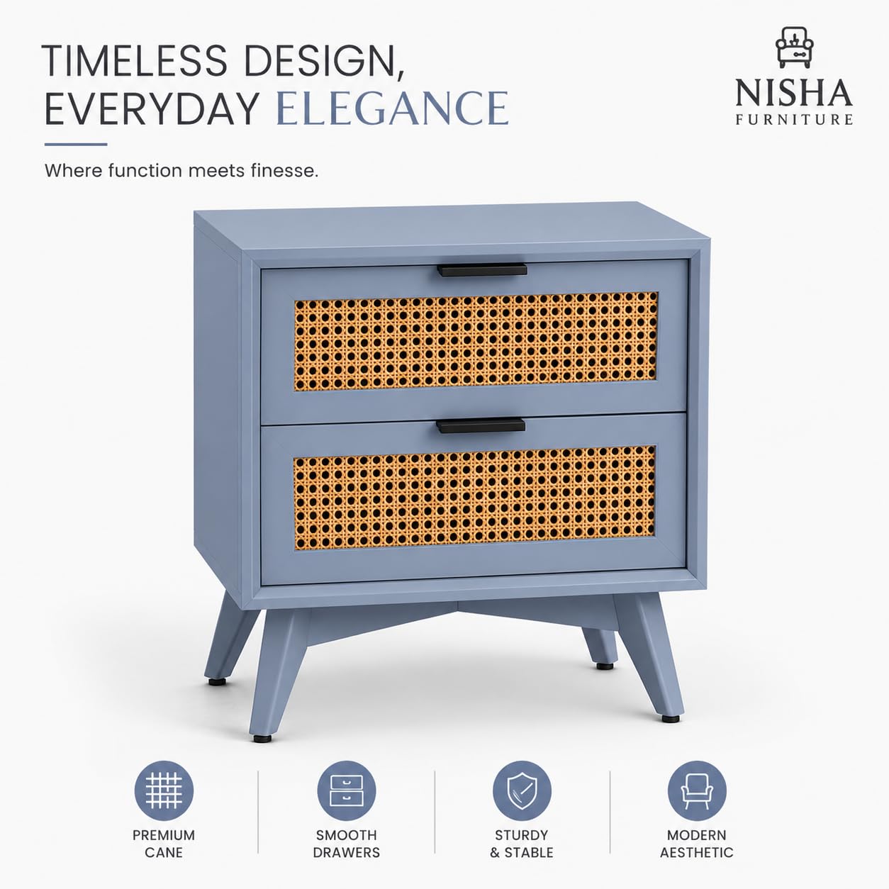 Modern Rattan Bedside Table with 2 Drawers
