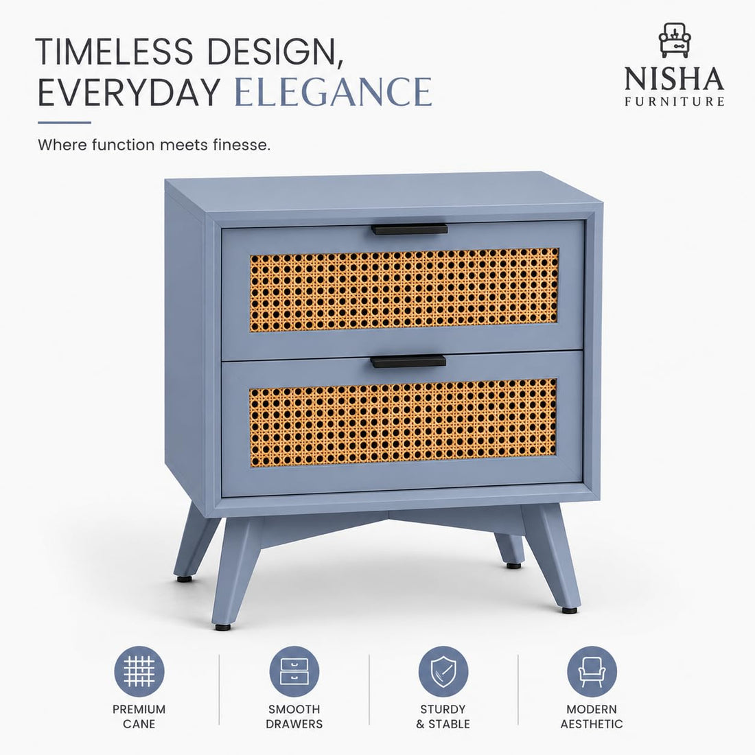Modern Rattan Bedside Table with 2 Drawers