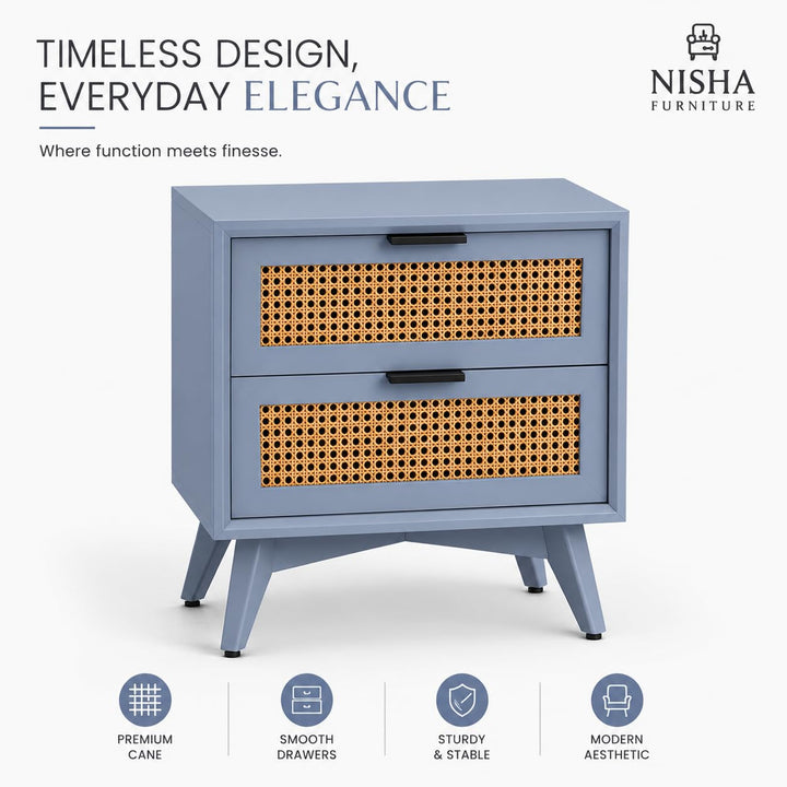 Modern Rattan Bedside Table with 2 Drawers
