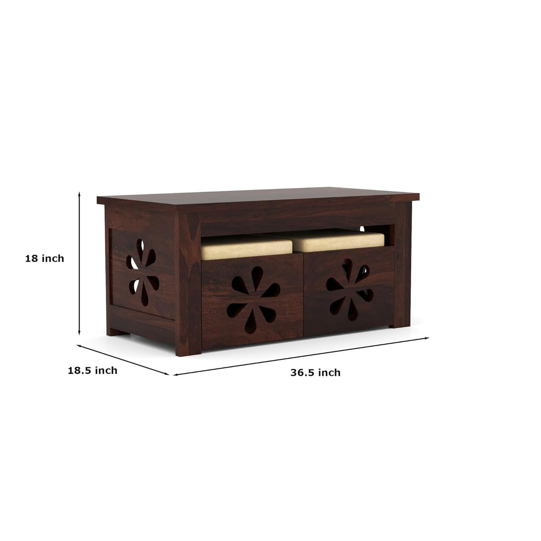 Nisha Furniture Sheesham Wood Coffee Table with 2 Cushioned Stools | Space-Saving Table