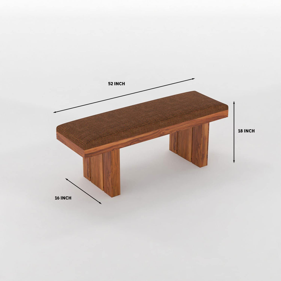 Solid Wood Upholstered Bench for Living Room, Bedroom & Dining | Modern Cushion Bench Seat