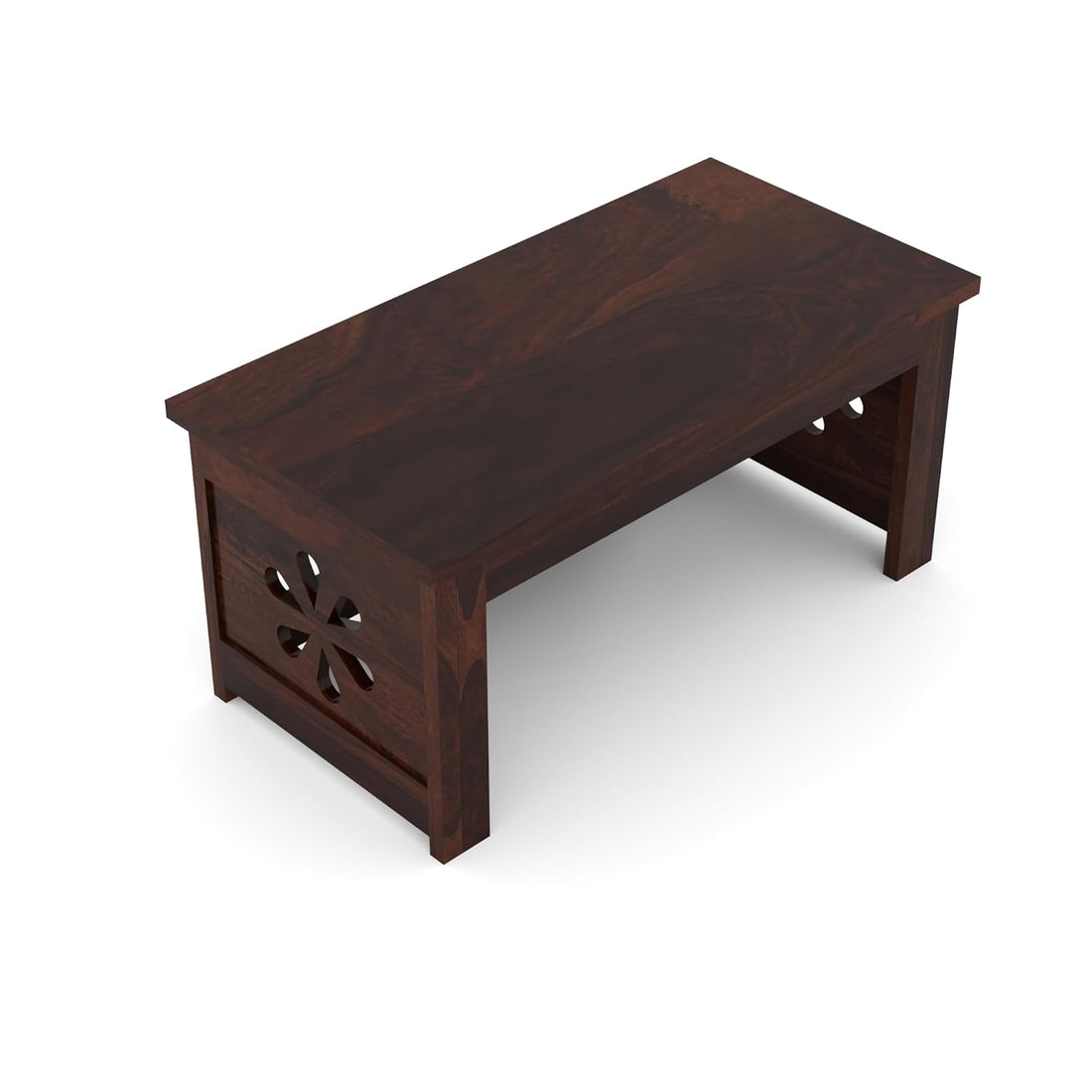 Nisha Furniture Sheesham Wood Coffee Table with 2 Cushioned Stools | Space-Saving Table