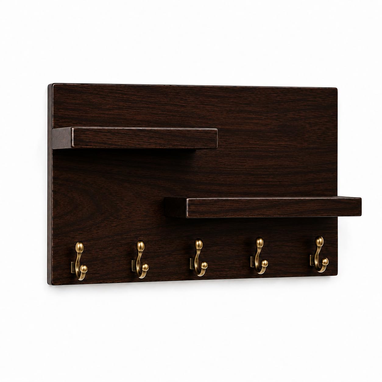 Wall Mounted Wooden Key Holder with Shelves and Hooks for Entryway, Living Room, and Office