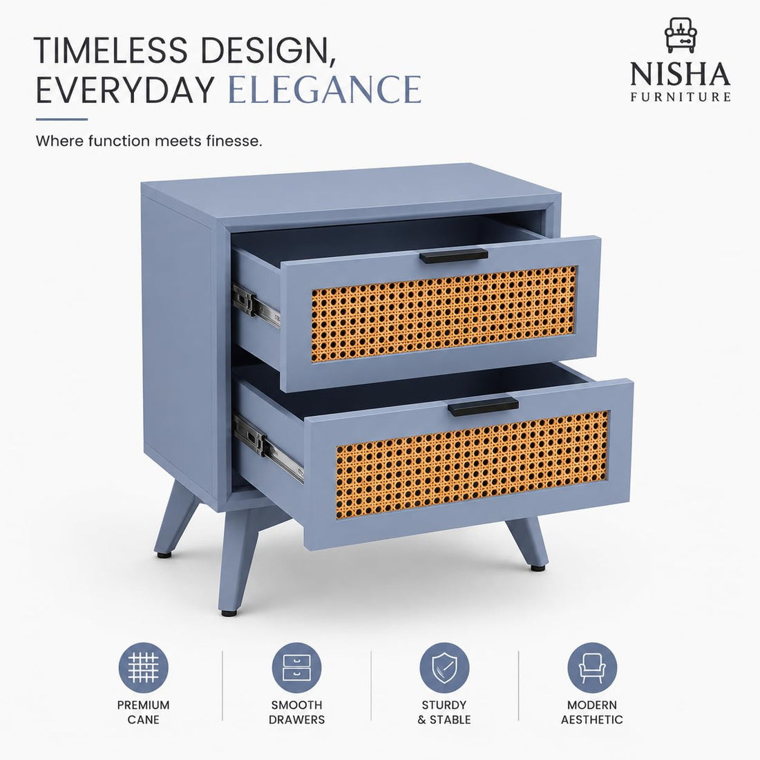 Modern Rattan Bedside Table with 2 Drawers