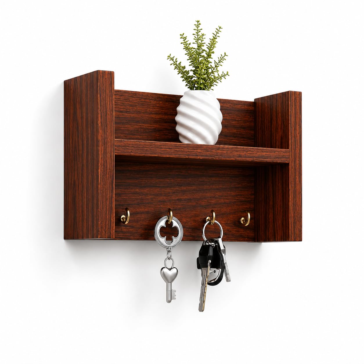 Modern Wooden Wall Mounted Key Holder Shelf with Decorative Storage Rack