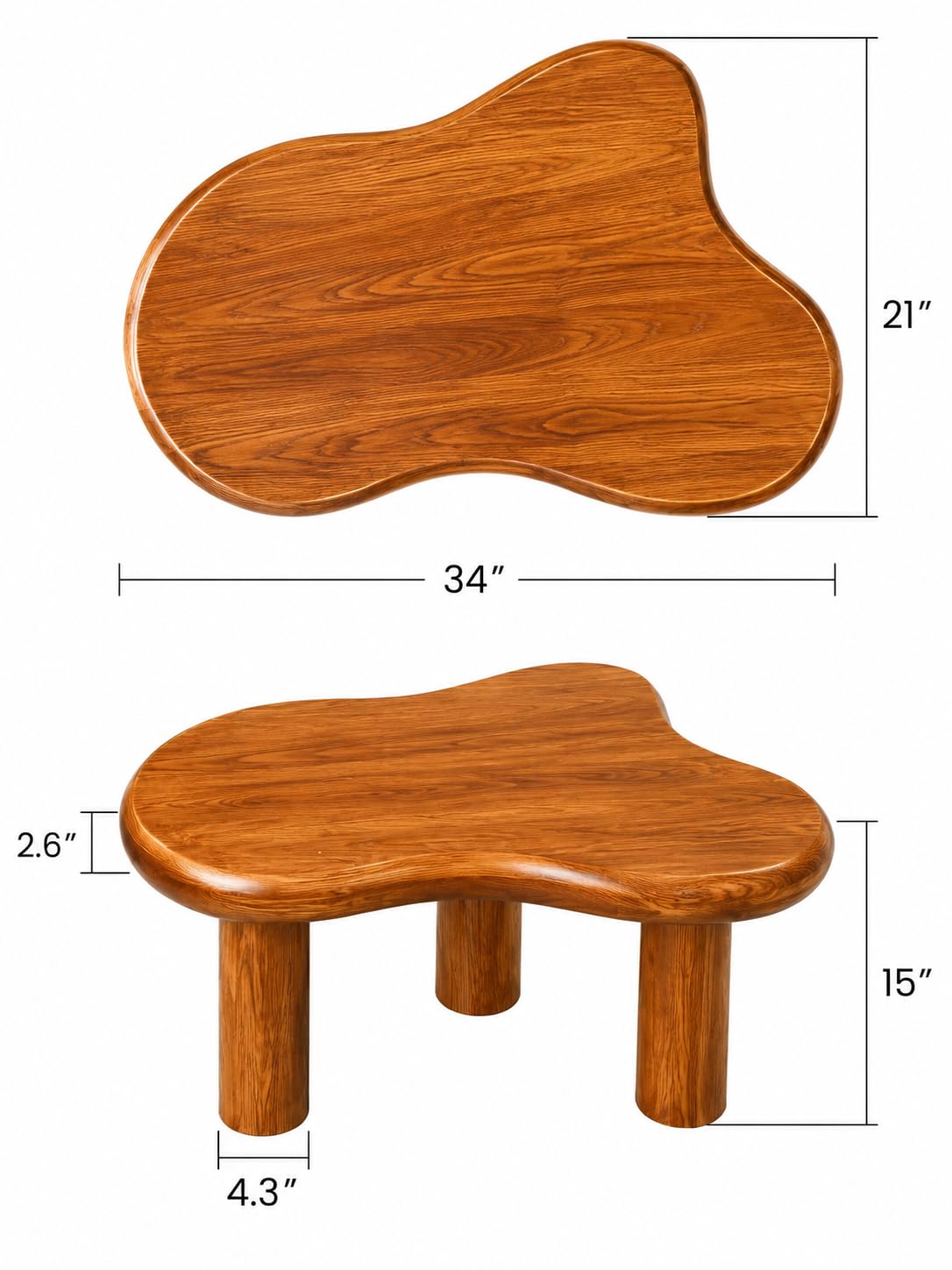 Solid Sheesham Wood Organic Shape Coffee Table – Modern Wooden Centre Table with Cylindrical Legs