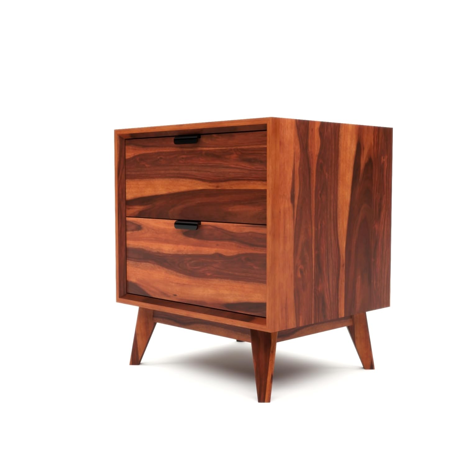 Modren Solid Sheesham Wood Bedside Table | Modern Wooden Nightstand with 2 Drawers