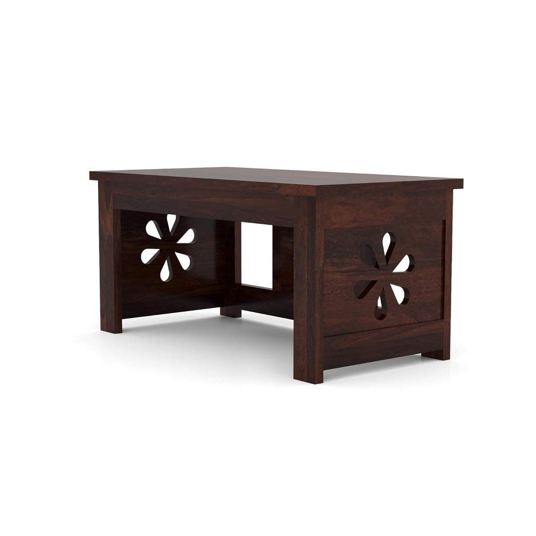 Nisha Furniture Sheesham Wood Coffee Table with 2 Cushioned Stools | Space-Saving Table