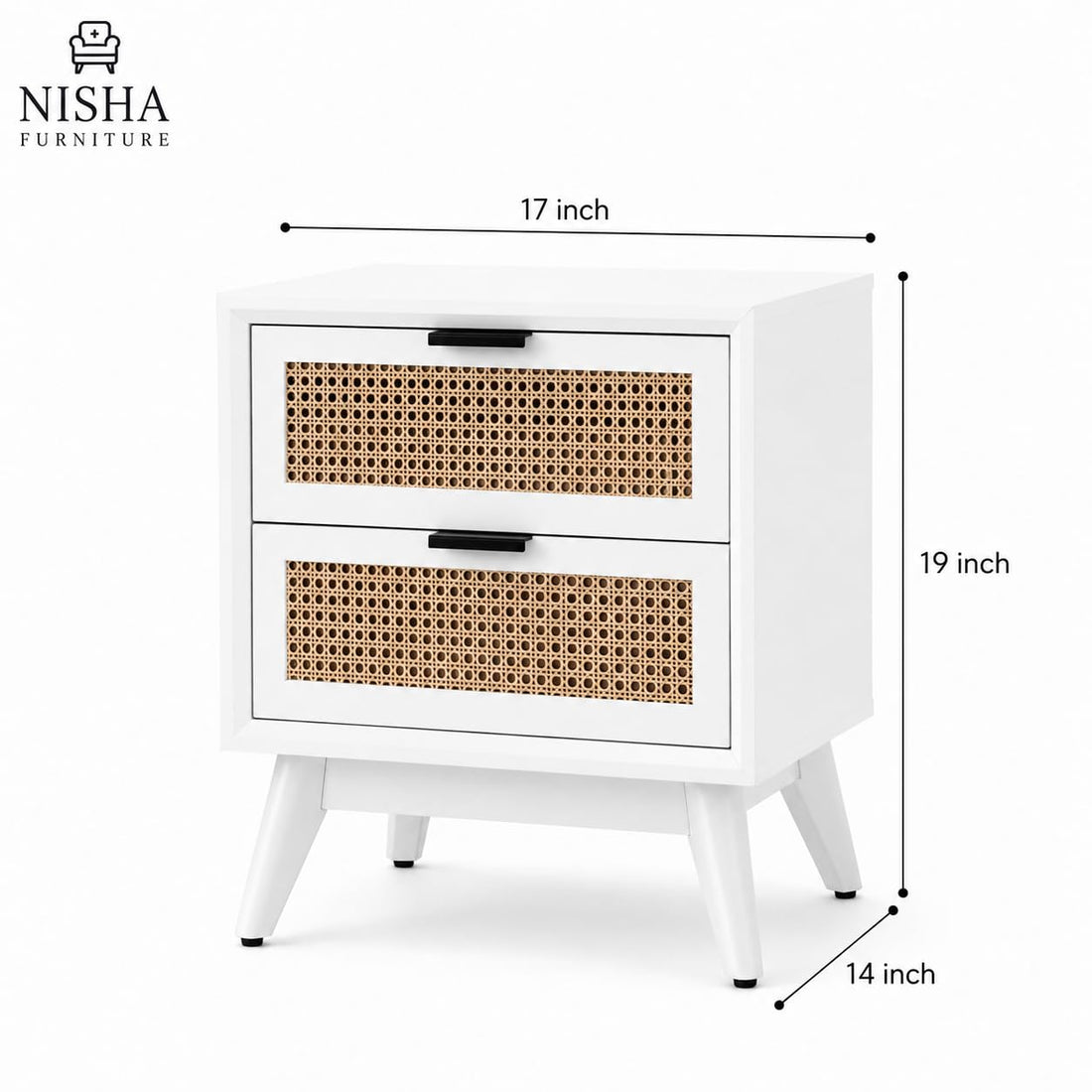 Nisha Furniture 2 Drawer White Cane Bedside Table