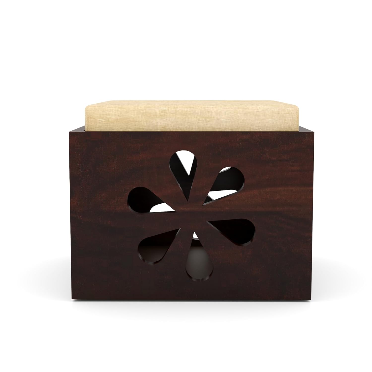 Nisha Furniture Sheesham Wood Coffee Table with 2 Cushioned Stools | Space-Saving Table
