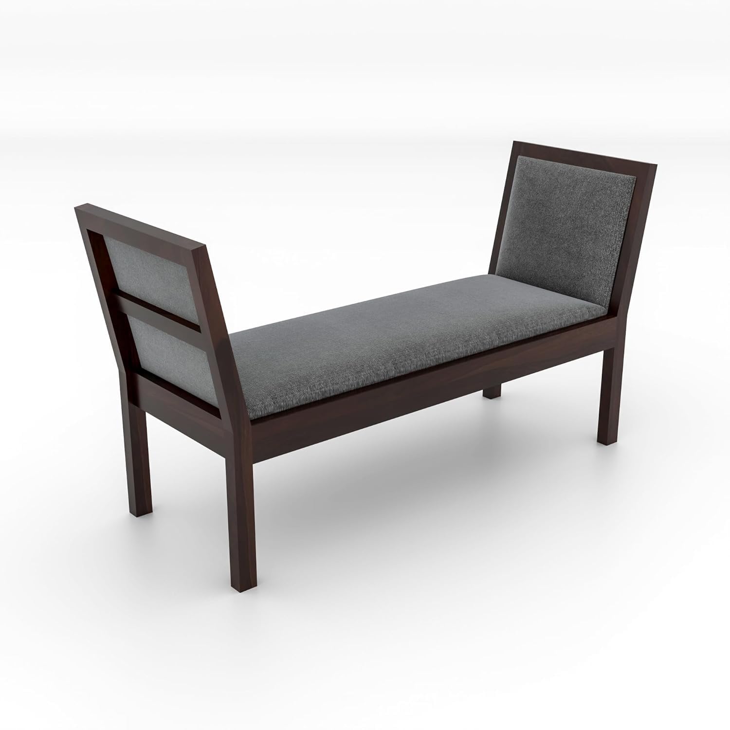 Solid Sheesham Wood Upholstered Bench | Modern Bedroom & Entryway Bench | Walnut