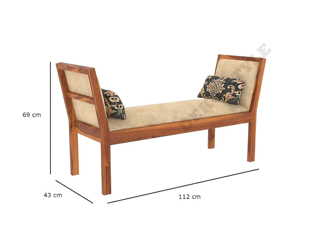 Nisha Furniture Solid Sheesham Wood Bench with Cushion | Modern Wooden