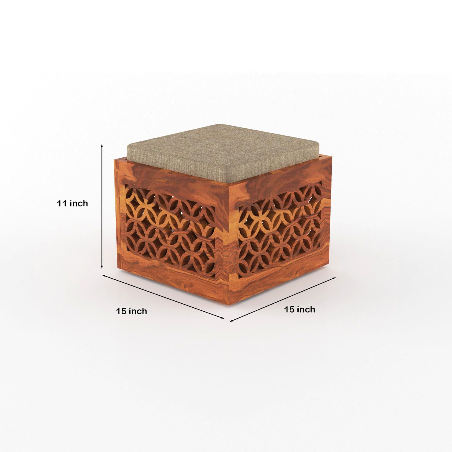 Nisha Furniture Sheesham Wood Coffee Table with 2 Cushioned Stools | Modern Living Room Center Table