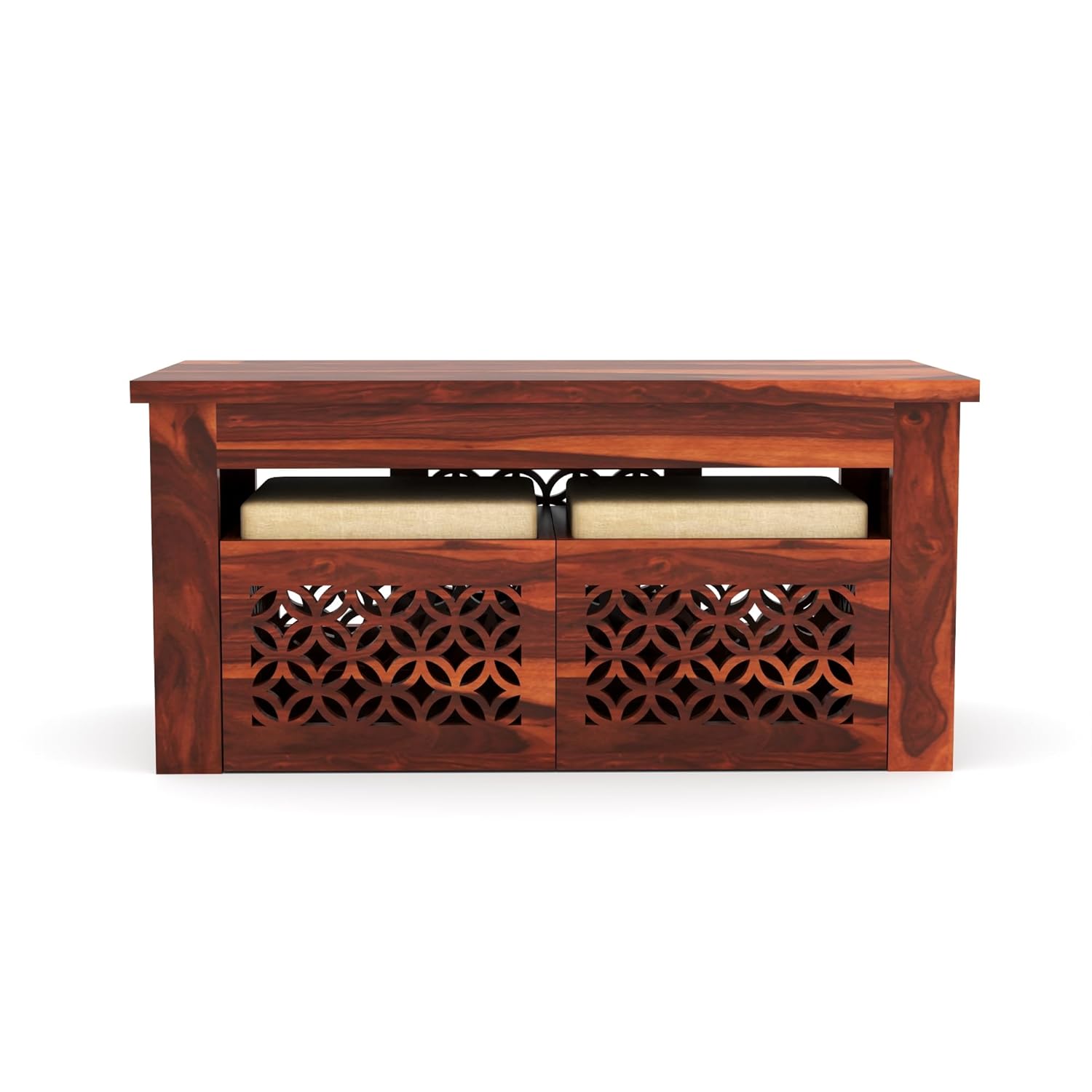 Nisha Furniture Coffee Table with 2 Designer Cushioned Stools